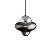 LED-hengelampe Nutty, røykgrå/krom, Ø 18,5 cm, glass