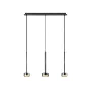 Hengelampe Tonic, svart/krom, bjelke, 3 lyskilder, metall, glass