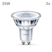 Philips LED-pære GU10 3,5W 275lm 840 klar 36° 3stk