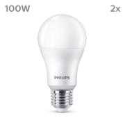 Philips LED-pære E27, 13W 1521lm 2 700 K matt 2stk