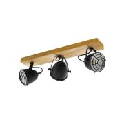 Downlight Gatebeck, tre/svart, 3 lyskilder, tre