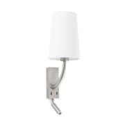 Rem vegglampe med LED-leselampe, hvit/nikkel