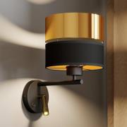 Vegglampe Hilton svart/gull med LED-leselampe