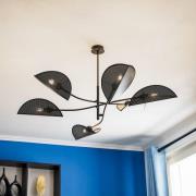 Taklampe Lotus, svart/gull, 6 lyskilder