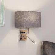 Vegglampe Hotel med fleksibel arm og tekstilskjerm, grå