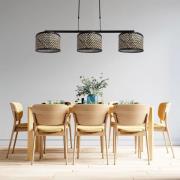 Stang pendellampe, svart/naturlig flettverk, 3 lamper