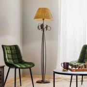 Gulvlampe Quercia, stoffskjerm og eikeblader