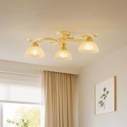 Taklampe Flora, tre glasskjermer, hvit/messing