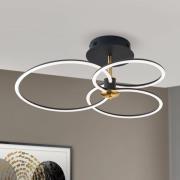 LED-taklampe Charlotte, 3 ringer, svart/gull