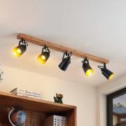 Lindby Kimban downlight, 5 lyskilder, 106 cm, tre, metall