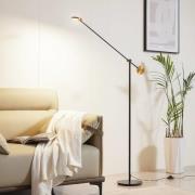 Lucande LED-gulvlampe Adomas, svart/gull, jern, dimbar