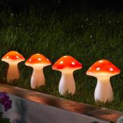 LED solcellejordspyd Fairy Mushroom, sett med 4, rød/hvit