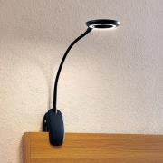 Prios LED-klemmelampe Harumi, svart, oppladbart batteri, USB, 51 cm