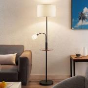 Lindby gulvlampe Aovan, svart, hylle, USB-tilkobling