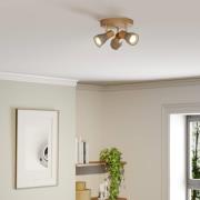 Lindby Filiz spotlight, 3 lyskilder, Ø 20 cm, tre, betong, E14