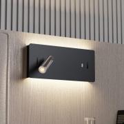 Lucande LED-vegglampe Kimo, kantet, svart, aluminium, USB