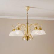 Lysekrone Flora, fem glasskjermer, hvit/messing