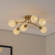 Marlo taklampe, messingfarget, opalt glass, 6 lyskilder