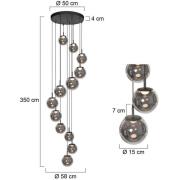 LED-hengelampe Bollique, 12 lyskilder. rund, svart, glass