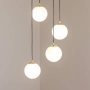 Hengelampe Glassy, 4 lyskilder, rund, svart/opal