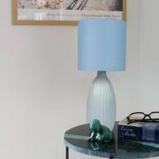 PR Home Bordlampe Uno, blå, høyde 37 cm, tekstil/keramikk