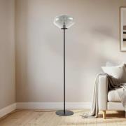 Lindby gulvlampe Lelia, røykgrå, glass, metall, 150 cm