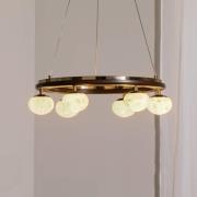 Tolosa hengelampe, Ø 52 cm, messing, 6 lyskilder, glass, tre