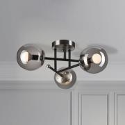 Taklampe Malena, Ø 19 cm, røykgrå, glass/metall 3 lyskilder.