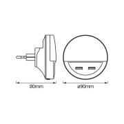 OSRAM LED-stikkontaktnattlampe LUNETTA USB, hvit, Ø 9 cm