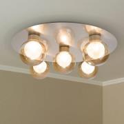 Taklampe Donika, 5 lyskilder rund, glass, stål, ravfarget, G9