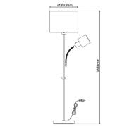 Gulvlampe Filomena, brun/sølv, tekstil, lesearm, E27, E14