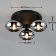 Taklampe Divina, røykfarget, Ø 39 cm, 3 lyskilder, glass
