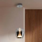 LED-hengelampe Suspiro, Ø 18 cm, kromfarget/røykgrå, glass