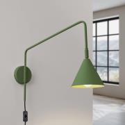 Vegglampe LYS, olivengrønn, Ø 14 cm, metall, stikkontakt, E14
