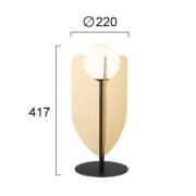 Bordlampe Fedora, høyde 42 cm, gullfarget, metall/glass