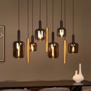 Hengelampe Joanet, lengde 130 cm, røyk/messing, glass, 9 lyskilder