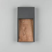 utendørs LED-vegglampe SALMON, treutseende, metall Høyde 33 cm IP44