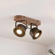 Lindby downlight Rubinjo, 31 cm, 2 lyskilder, tre, GU10