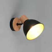 Taklampe Delume, svart, Ø 15 cm, 1 lyskilde, metall/tre