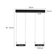 LED-hengelampe Mykty, svart, lengde 95 cm, metall, 4 lyskilder.
