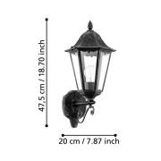 Utendørs vegglampe Navedo, svart/sølv, høyde 47 cm, oppover