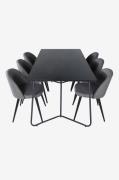 Venture HomeSpisegruppe Petra med 6 spisestoler Velvet StitchesSvartSp...