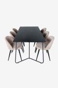 Venture HomeSpisegruppe Petra med 6 spisestoler Velvet StitchesSvartSp...