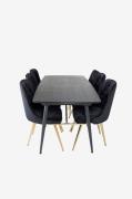 Venture HomeSpisegruppe Gold med 6 stk spisestoler Velvet DeluxeSvartS...