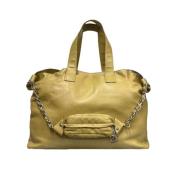 Beige Skinn Shopper Veske med Stor Logo - Brukt