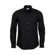 Sort Calvin Klein Poplin Strech Skjorte Slim Fit Med Lang Arm Og Ck Lo...