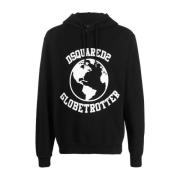 Svart Globetrotter Logo-Print Hettegenser