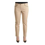 Beige Cotton Stretch Skinny Trouser Pants