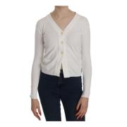 Hvit V-hals Kortermet Cardigan Bluse