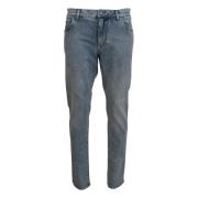 Blå Vask Slim Fit Bomull Denim Jeans